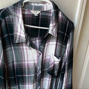 Plaid button up lightweight super soft shirt purple and dark green/turquoise